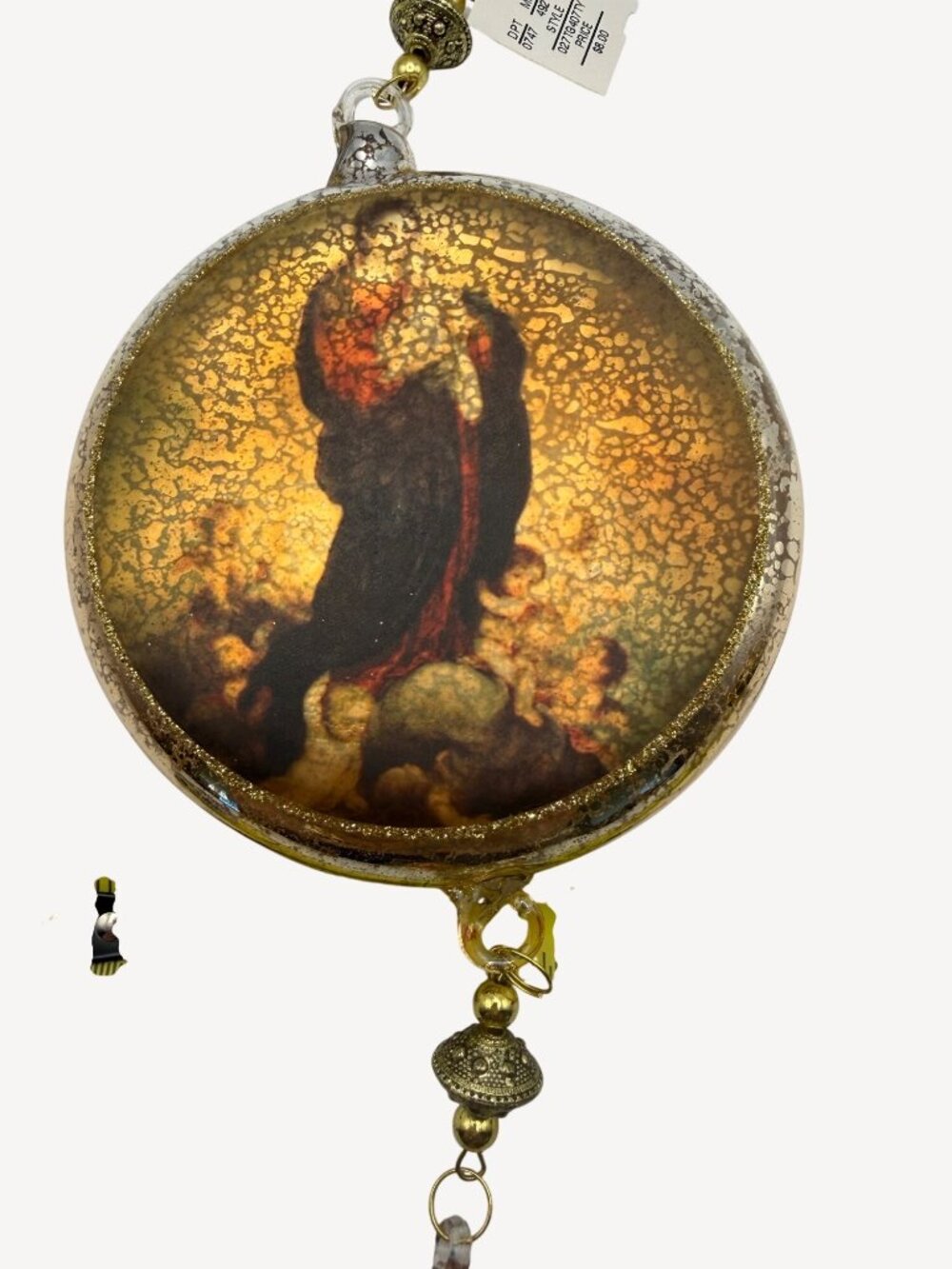 Vintage Blown Glass Ornaments Christmas Mary Jesus Gold Glitter Beads Set of 5 - Picture 5 of 9